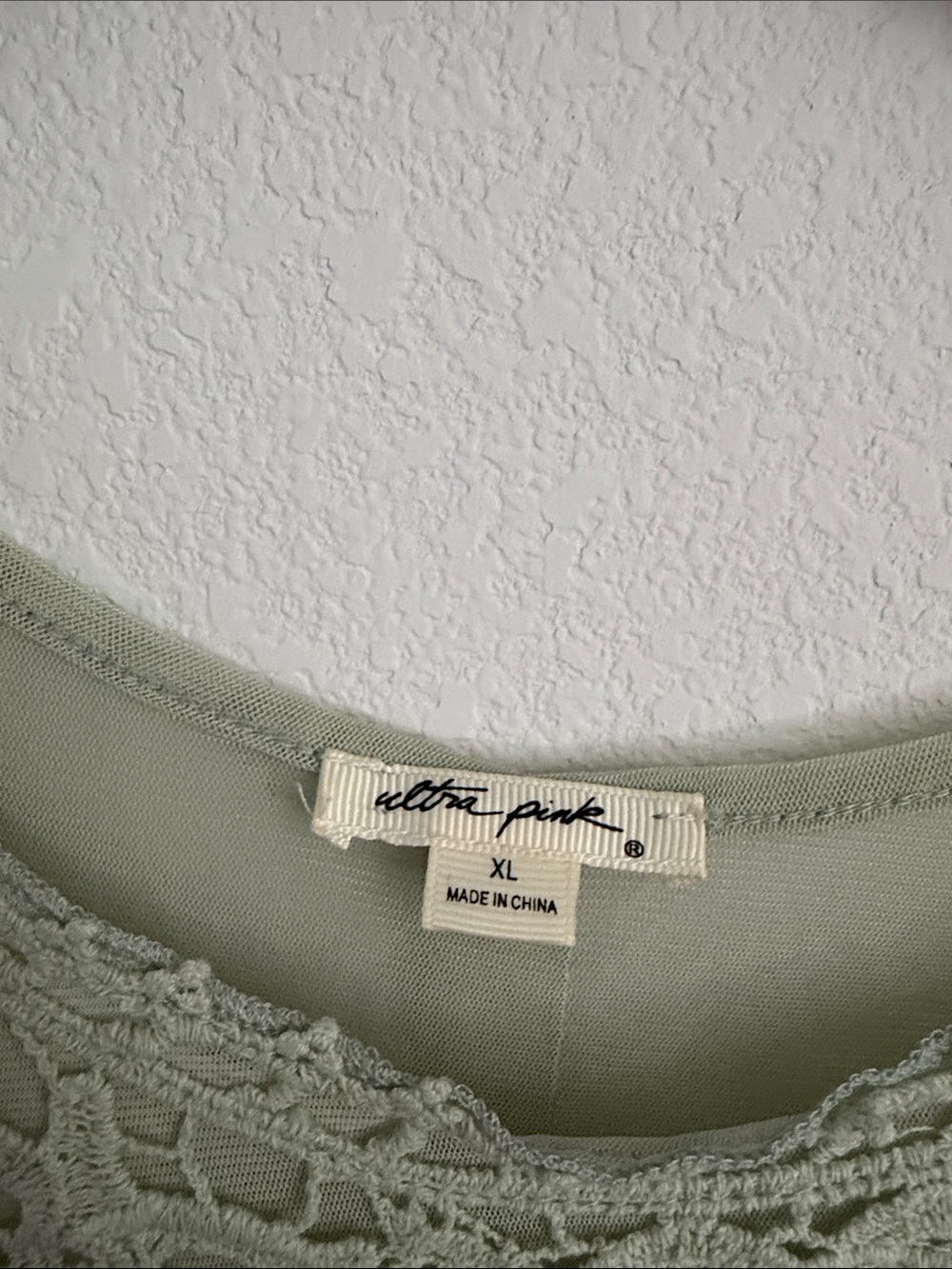 Ultra Pink Light Sage Crochet Yoke Flutter Sleeve Blouse - Picture 3 of 5
